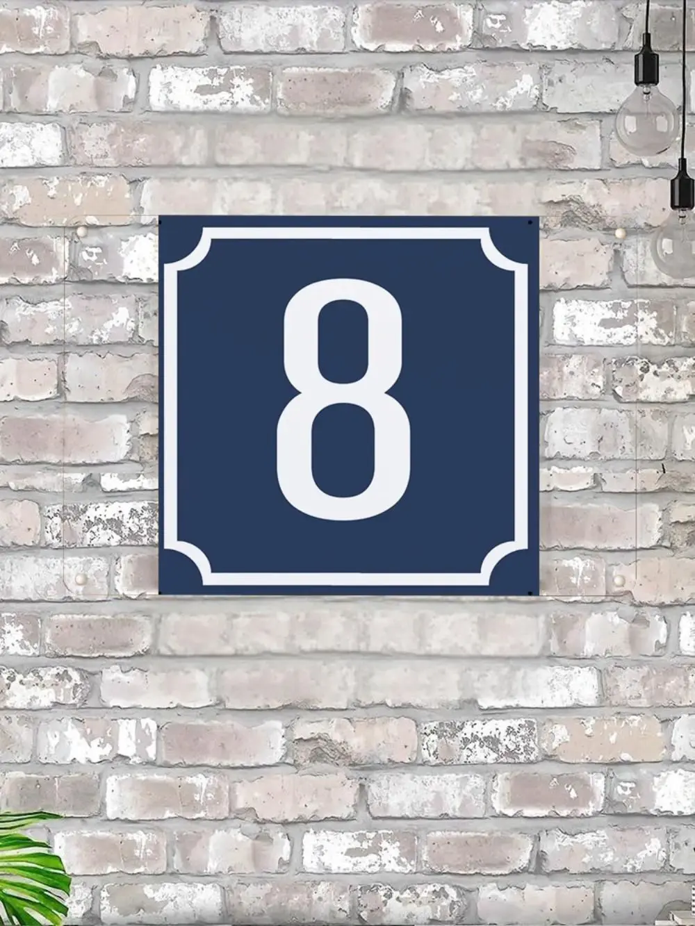 House Number 8 Sign, Classic Blue Metal Address Plaque, 20x20 cm, Rustic & Easy to Mount for Home, Yard, or Wall