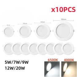 Lámpara LED descendente para empotrar en el techo, foco de luz descendente de 5W, 7W, 9W, 12W, 20W y 220V, para interiores, cocina, baño y armario, 10 piezas