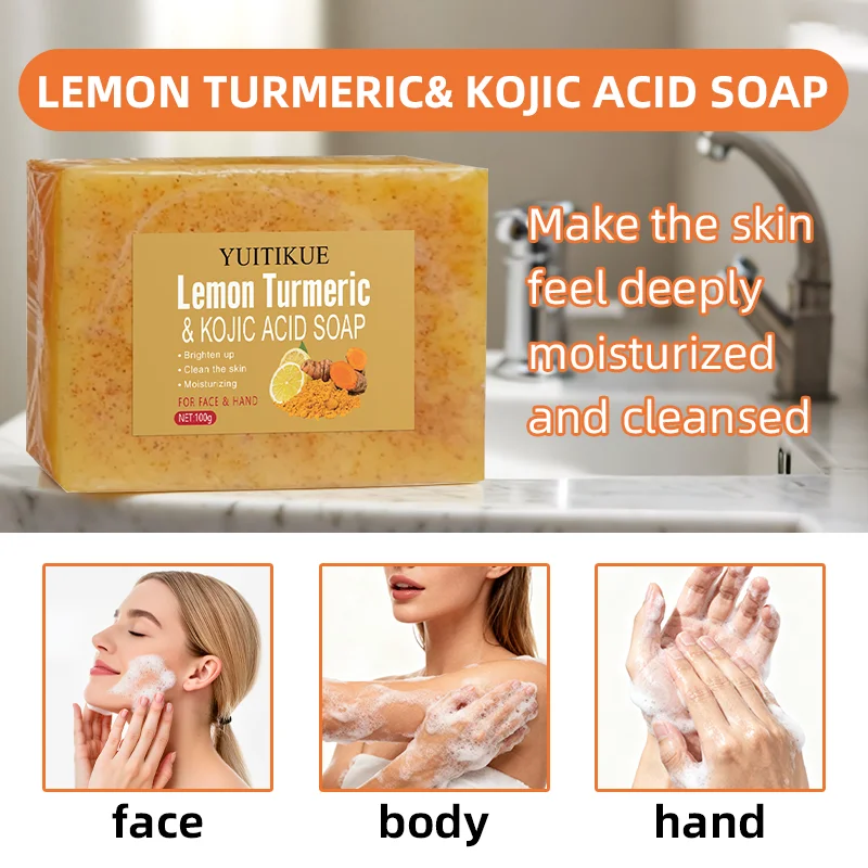 Lemon Turmeric Kojic Acid Soap 100g - Triple Brightening, Deep Cleansing & Moisturizing, for Face & Hand, All Skin Types