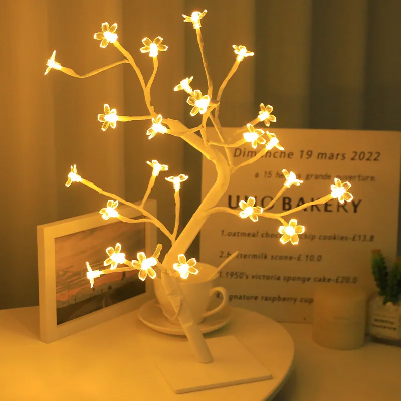 Cherry Blossom Night Light, Realistic LED Tree Lamp for Bedroom, USB Powered Mood Decor, Desktop Atmosphere Lighting