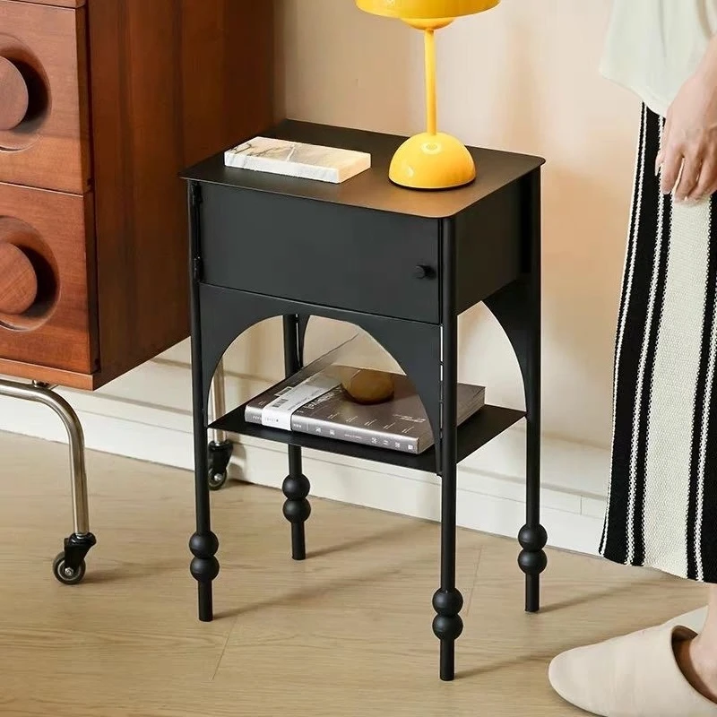 Couch side black side cabinet small apartment bedroom bedside table retro