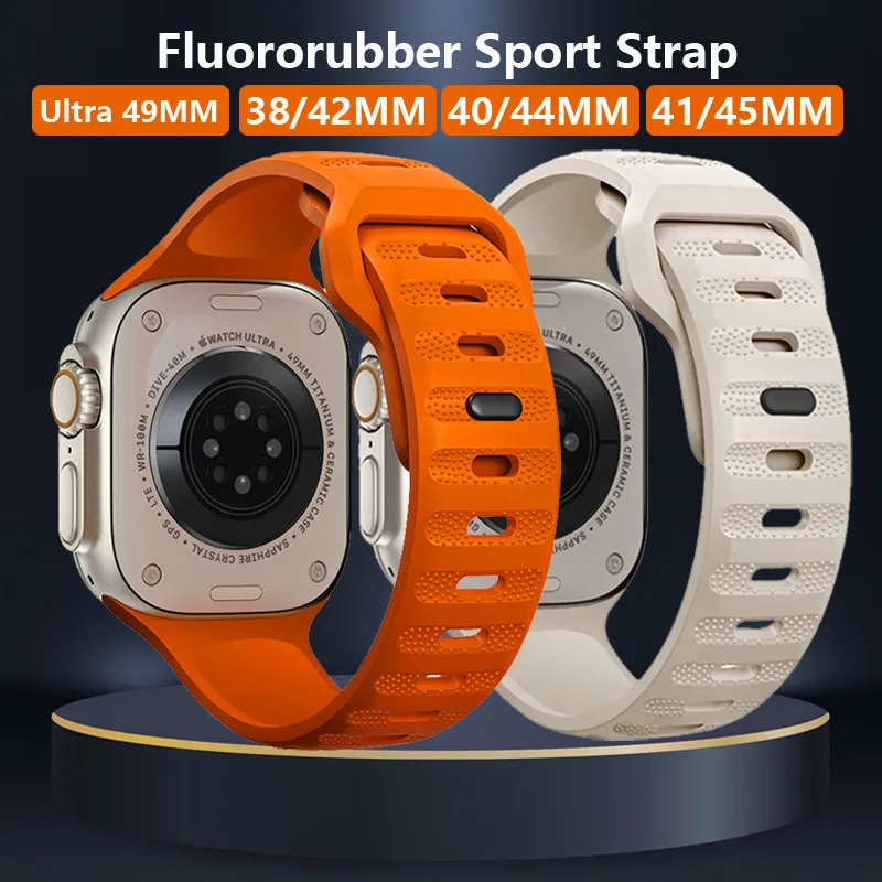 Fluororubber Strap For Apple Watch Band Ultra2 49mm 45mm 44mm 42mm High-quality Rubber Bracelet For Apple Watch 8 7 41mm 40 38mm