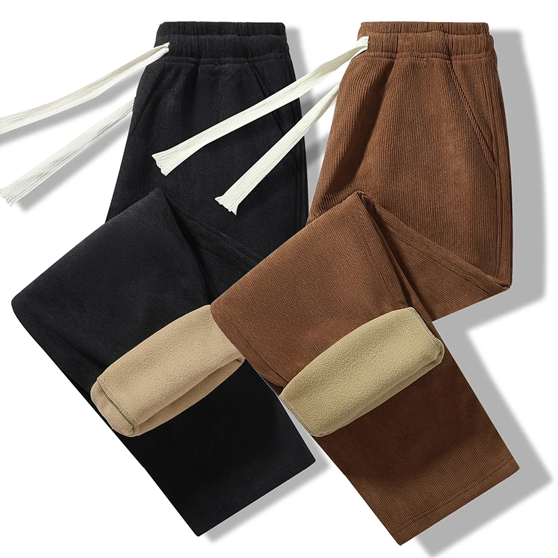 

Mens Winter Pants Thick Warm Fleece Lined Straight Sweatpants Elastic Waist Joggers Sportswear Casual Solid Outdoor Track Pants