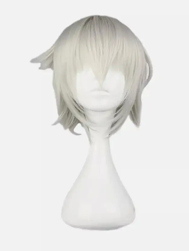 Wig Cosplay tahan pendek, Wig pesta rambut sintetis penuh 30cm/11.8 "Perak