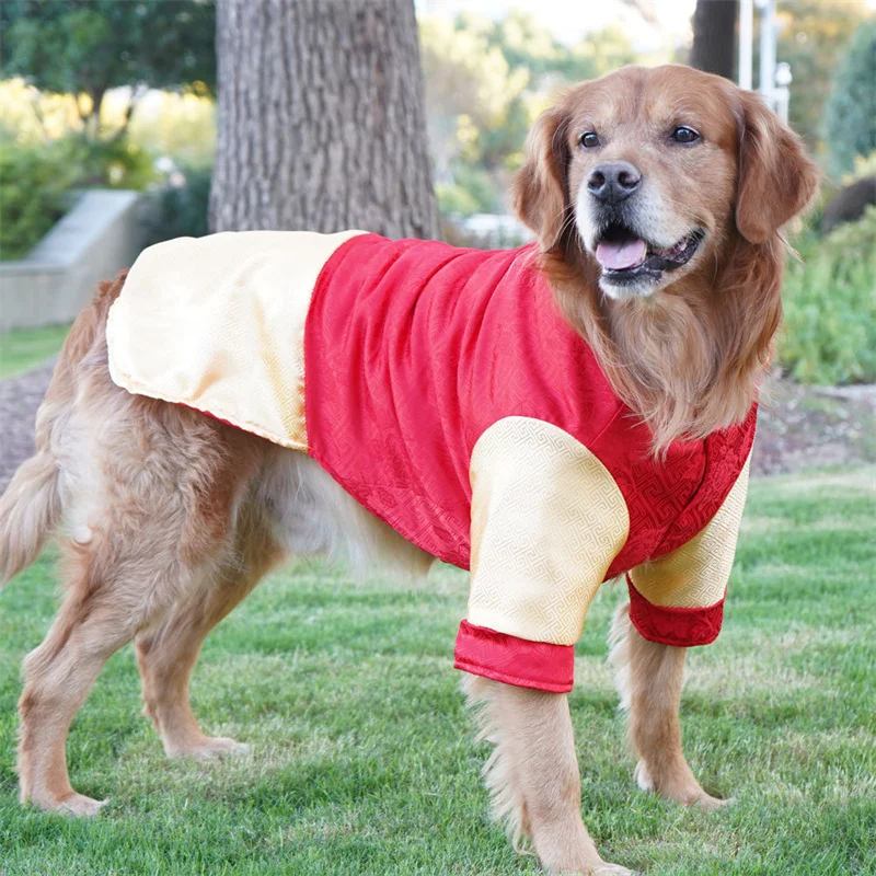 ملابس كلب كبيرة وكبيرة شيونغسام ملابس كلب السنة الجديدة بدلة تانغ لابرادور جولدن ريتريفر باردر كولي هاسكي سامويد معطف كلب #4