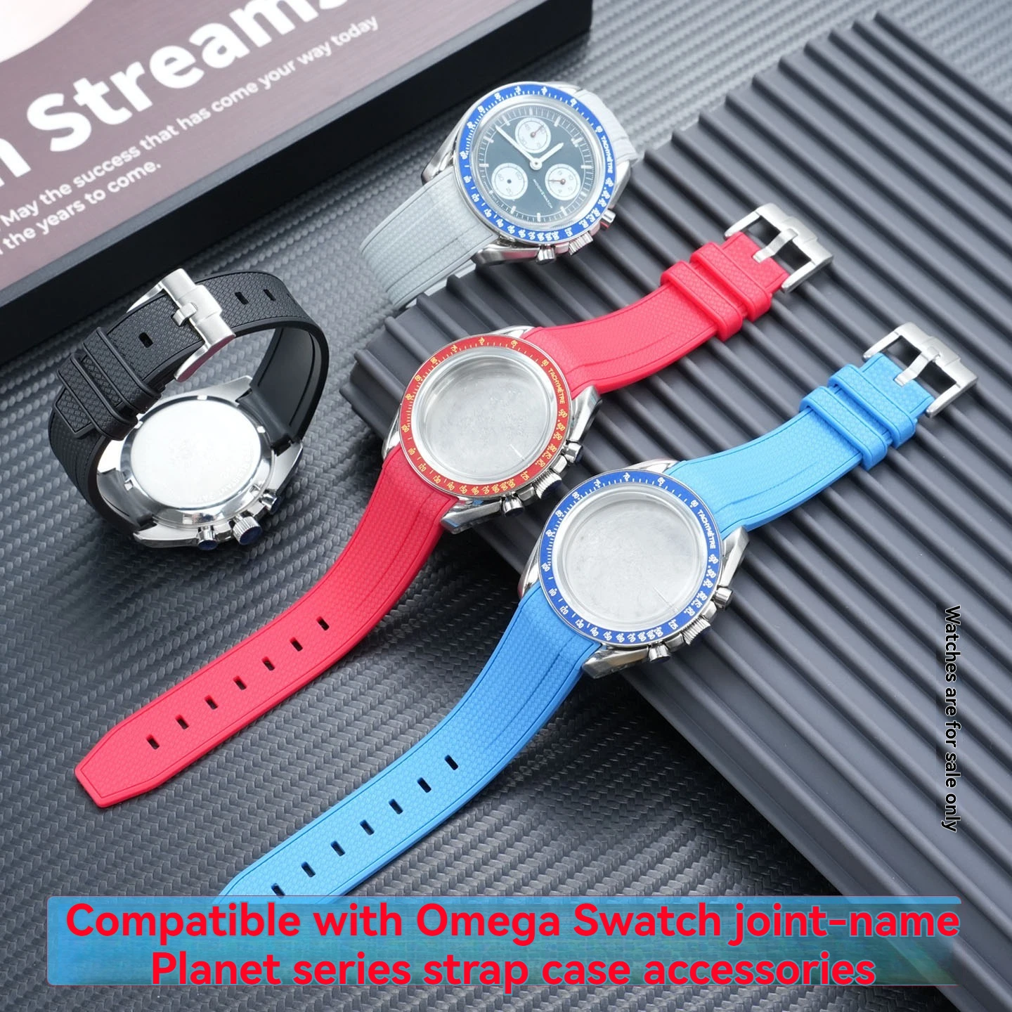 Modified Stainless Steel Watch Case + Silicone Strap Set For Omega X Swatch MoonSwatch Planet Speedmaster
