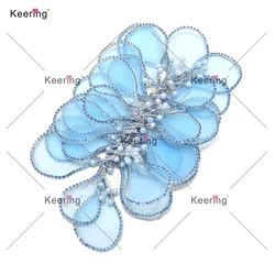 (2 PCS) 3D Wire Flower Rhinestone Headband Petal Appliques for Wedding Decoration