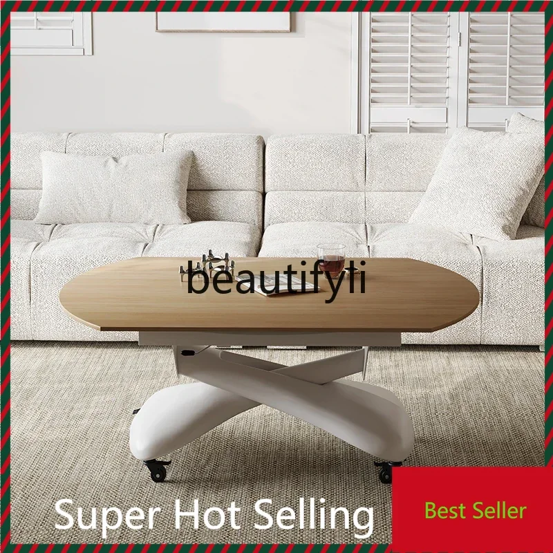 

G1218 Solid wood lifting coffee table dining table dual-use integration, multi-possible movable coffee table square and round