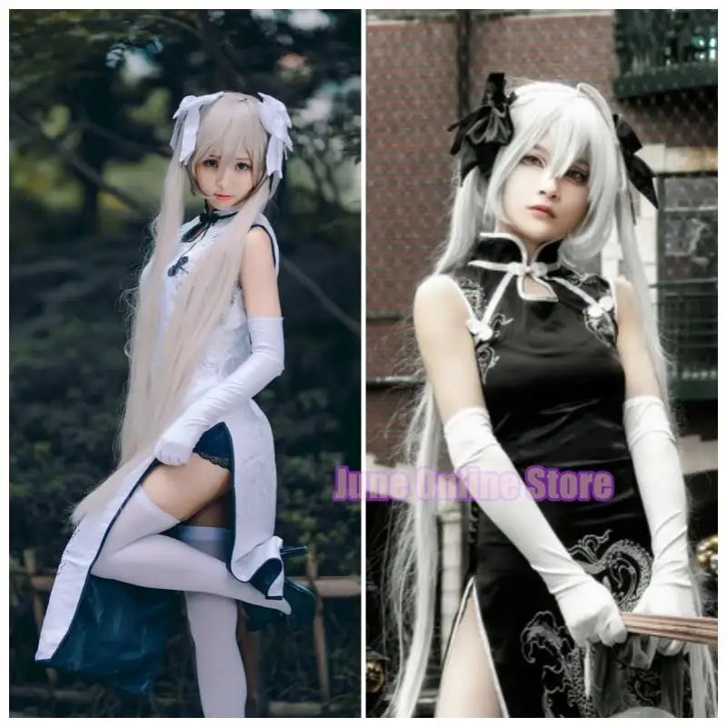 Anime Sora kaugano Cosplay Yosuga No Sora Cosplay kostiumy białe czarne Cheongsam kaugano Sora peruka halloweenowa impreza karnawałowa Cos