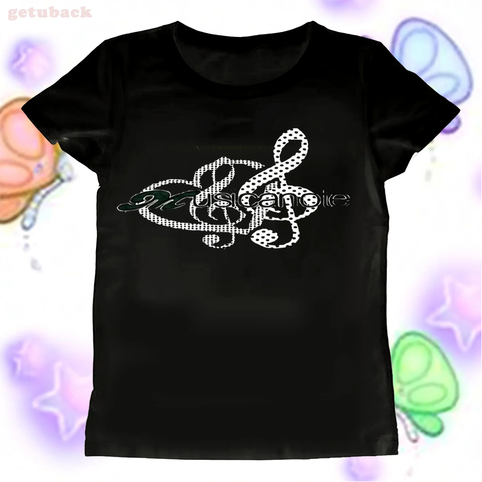Y2k Musical Note Printe Women T-shirts Female 90s Clothes Vintage Girl Y2k Tops Emo Music Enthusiast Short Sleeved  Kawaii Shirt