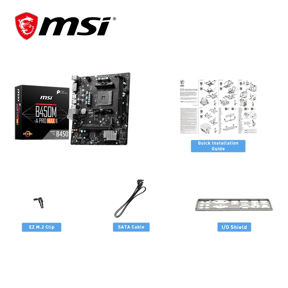 MSI AMD B450M-A PRO MAX II New Motherboard Dual-channel DDR4 Memory M.2 SATAIII USB3.2 Support R9 CPU Socket AM4 Mainboard