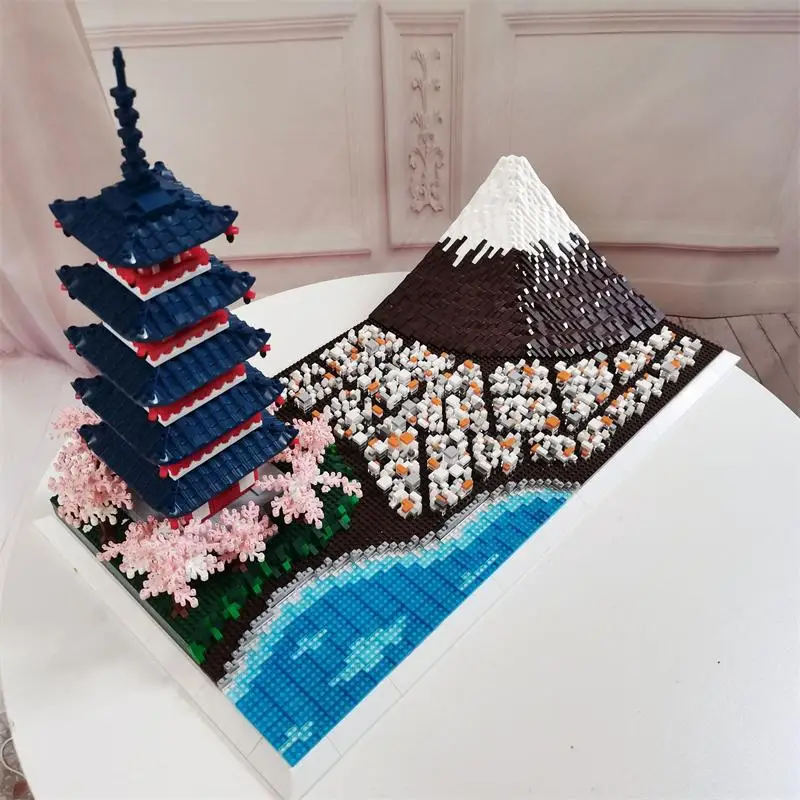 6500pcs Challenge Mini Blocks Architecture Mount Fuji Building Bricks Sakura Assembly Toy for Children Gift Girl Present 7829