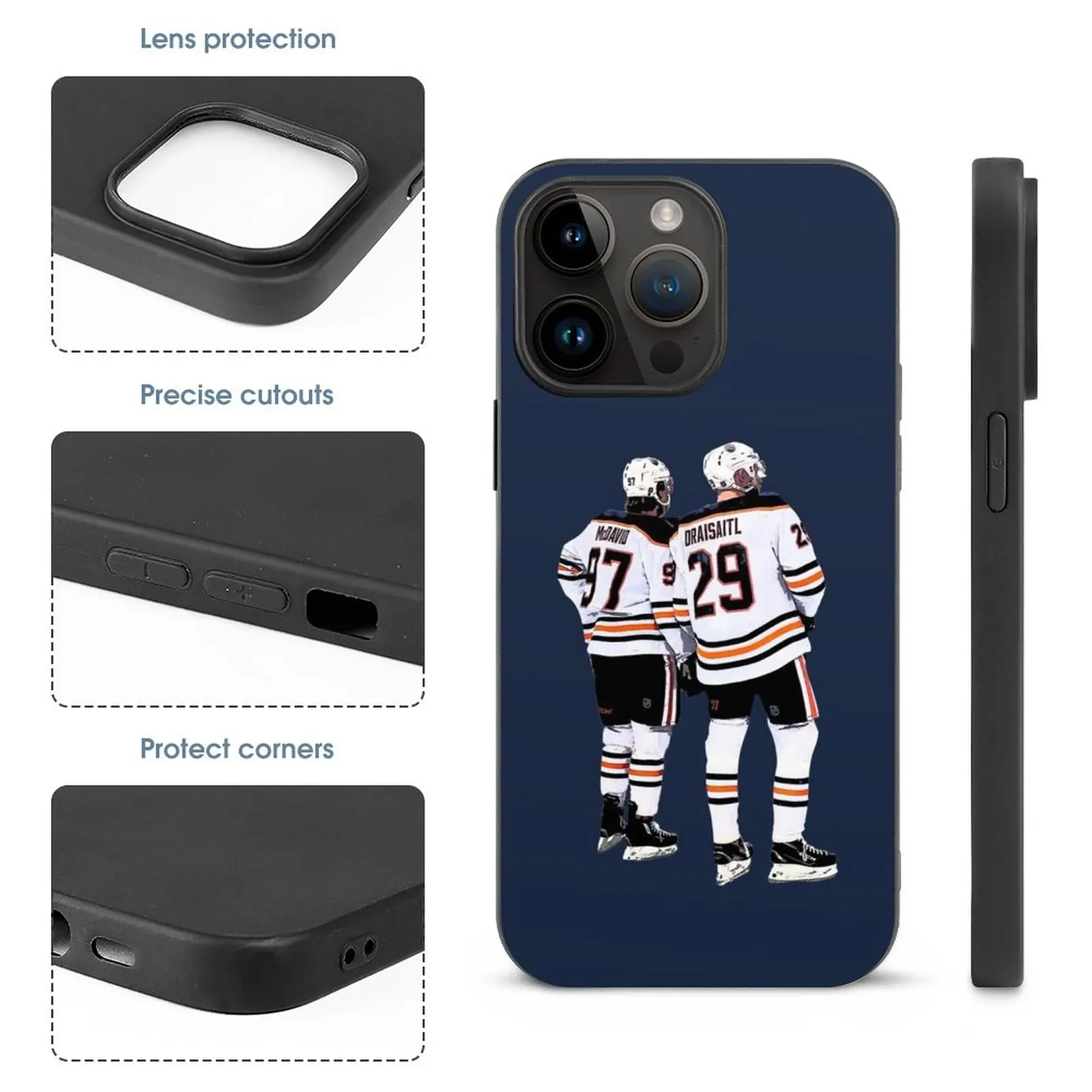 297 Tempered Glass Case For Apple Iphone 16 15 14 13 12 11 X Xr 8 7 Etc. Black Phone Case Hockey Oilers Edmonton Connor Mcdavid