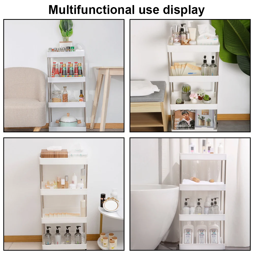 

Storage Cart for Kitchen Bathroom Multi-layer Household Rack 3/4 Layer with Rolling Wheels Mobile Shelf