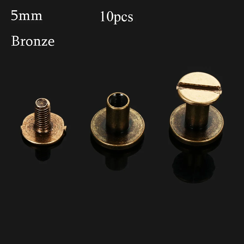 10 pcs 5/6.5/8mm Bookkeeping Brass Nail Clothes/Bag/Shoes Leather Craft Solid Nail Bolt Strap Rivets Screw Round Head Screws