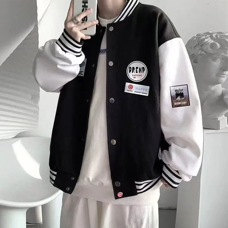 Men's Casual Pilot Jacket Spring Autumn Loose Fit Stand Collar Open Cardigan Polyester Fiber Long Sleeve Regular Length
