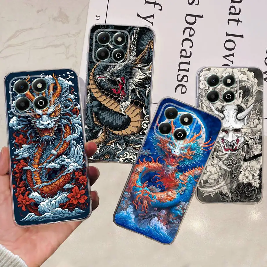 For Honor X6b JDY-LX1 Case Coque Clear Silicone Soft Back Cover For Honor X6a Plus Phone Bumper Coque Funda Dinosaur Cat Dragon