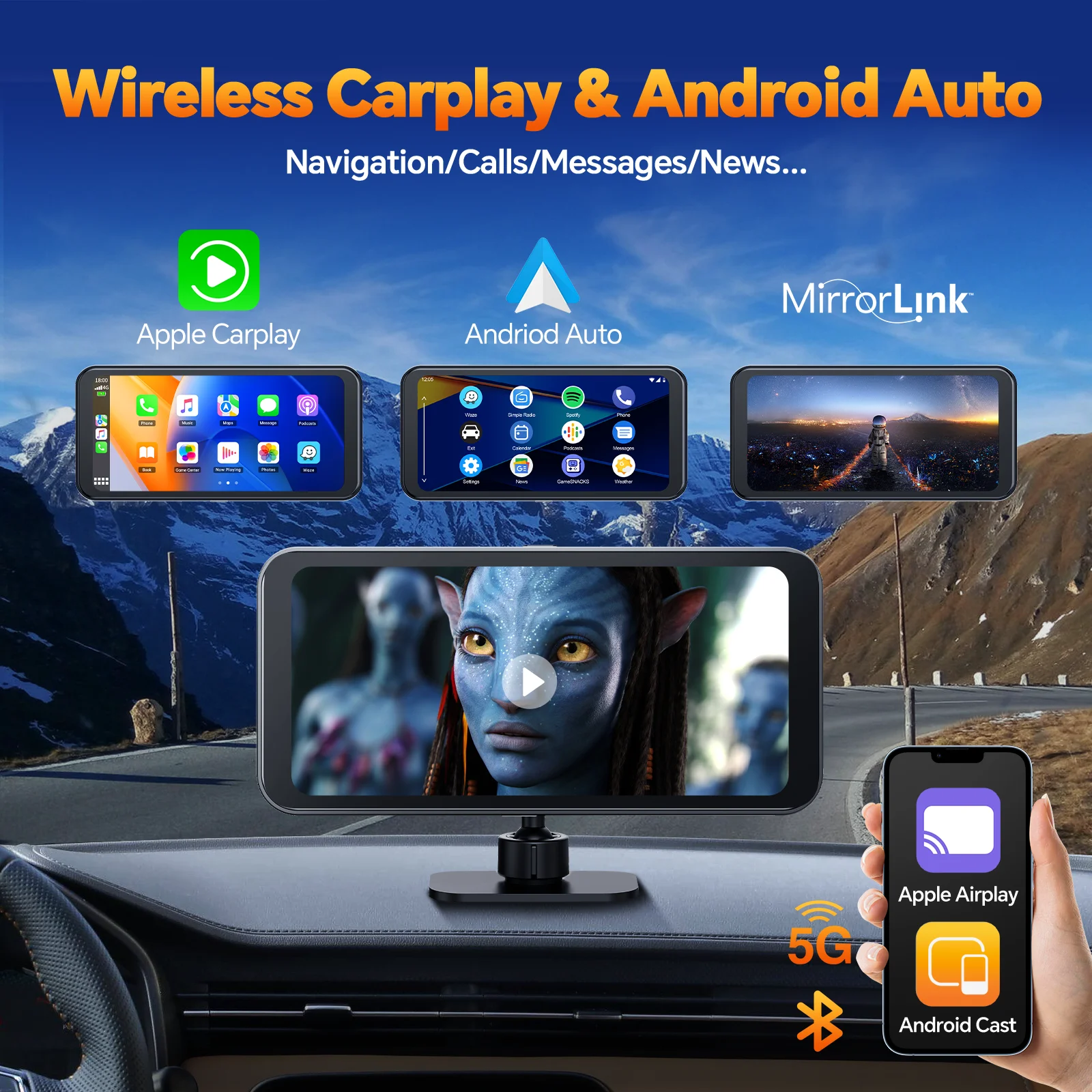 TOGUARD 4K+1080P Dashcam Wireless Apple Car play Android Auto 6.25