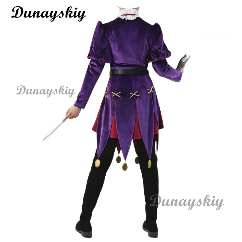 Cosplay de cardo Anime delicioso en mazmorra Cos traje púrpura peluca disfraz mago lunático Cosplay mujeres hombres Halloween juego de rol