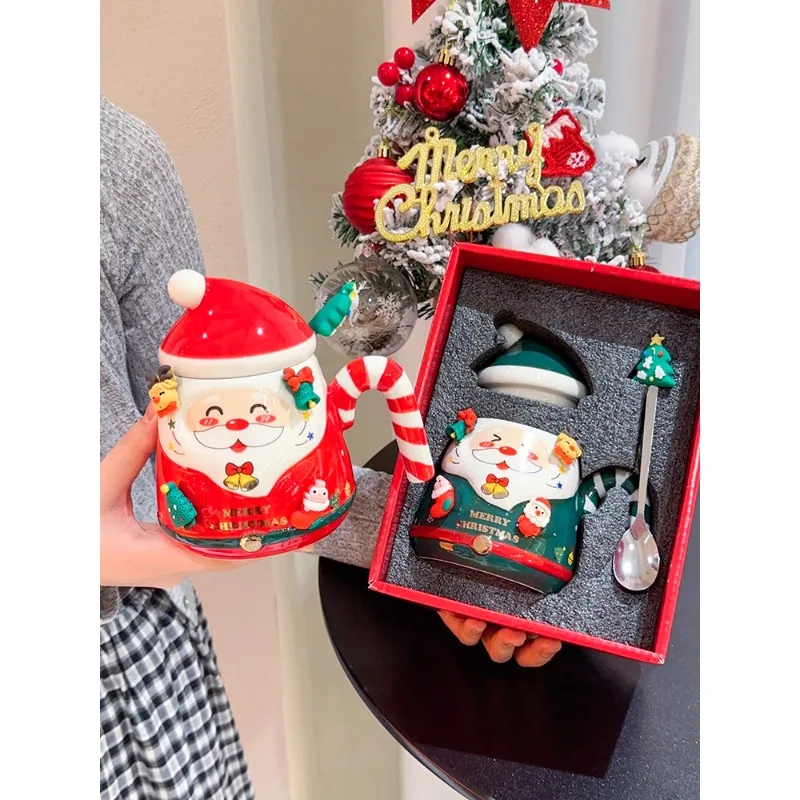 Christmas Santa Ceramic Mug, Cute Water Cup with Gift Box, Creative Gift for Men Women Couple