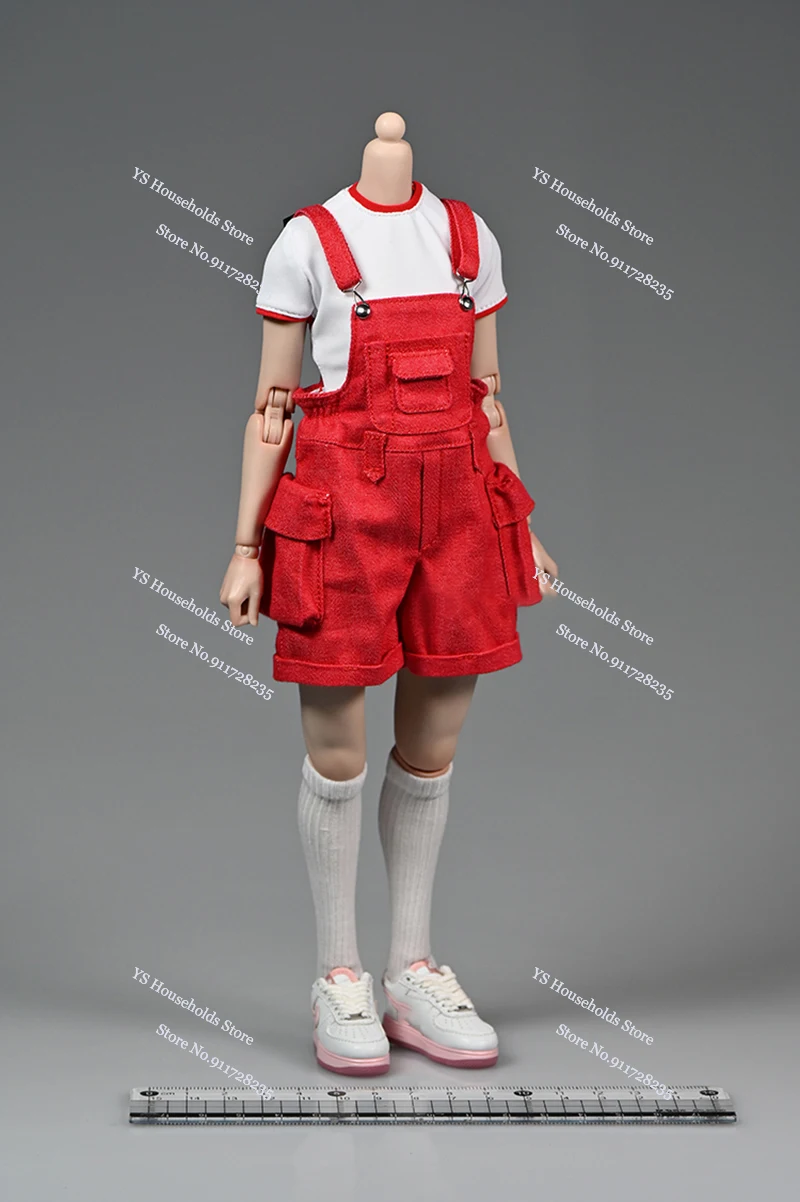 

1/6 Female Soldier Mini Workwear Overall Shorts Denim Gray Jumpsuits Big Poeckts Design Clothes Accessory For 12" Figurine Body