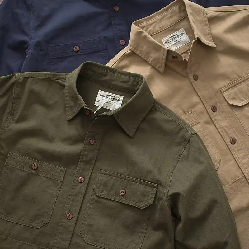 Japanese Popular Solid Color Washed Jacket Casual Long-sleeved Shirt Boys Autumn Casual Tooling Shirt Tide