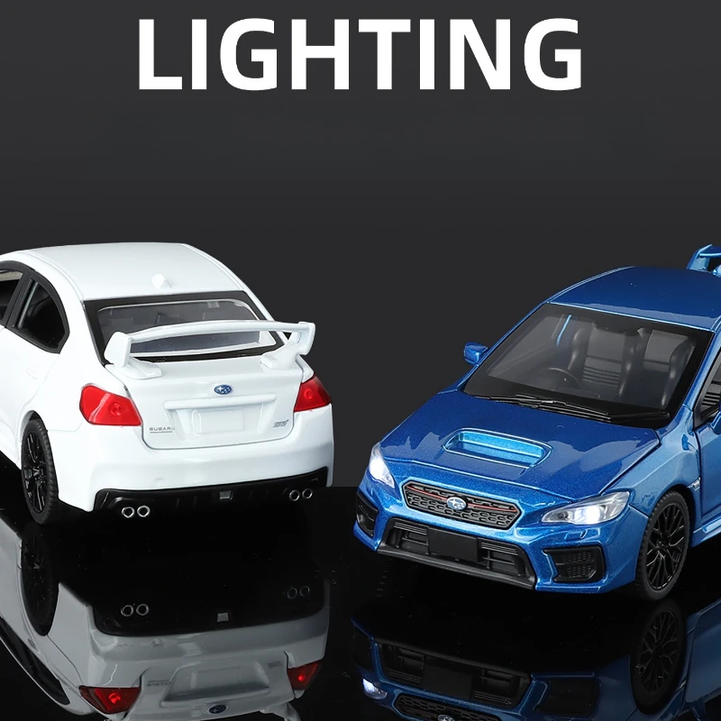 รถแข่ง Subaru WRX STI รุ่นจำลองสูง 1:30 ผลิตจากโลหะผสมหล่อขึ้นรูป พร้อมเสียงและไฟ มีระบบดึงหลัง ของสะสมสำหรับเด็ก ของขวัญ