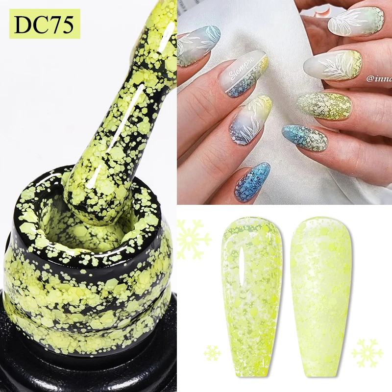 7 ml Schneeflocken-Gel-Nagellack, UV-LED, semi-permanent, milchig, weiß, rosa, Glitzer, Schnee-Pailletten, Gel-Nägel, Kunst-Design, Lack, Maniküre