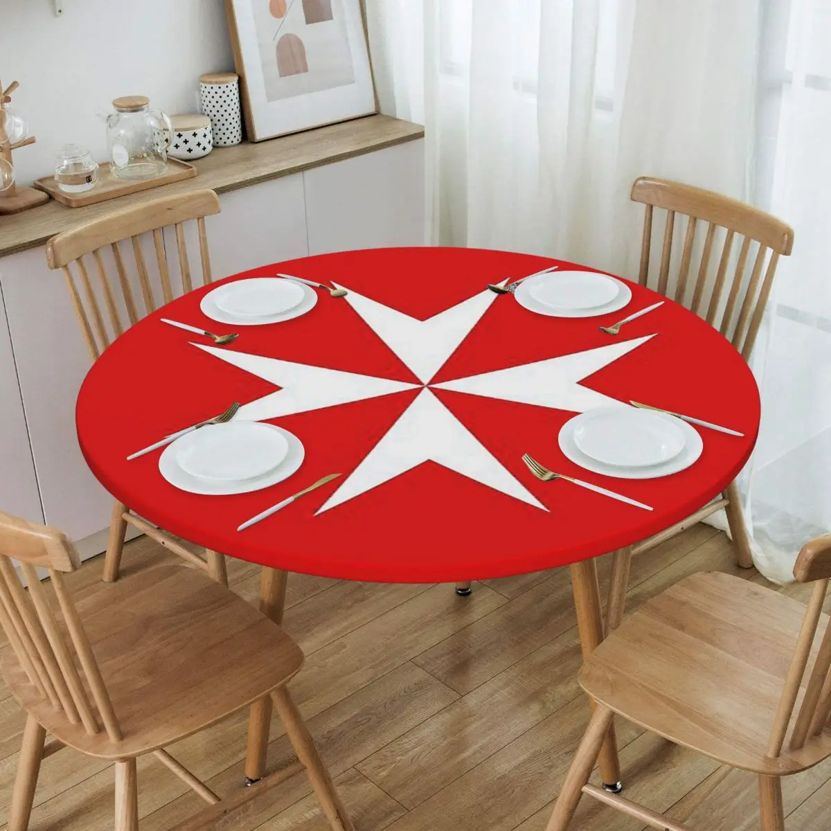 Maltese Cross Flag Waterproof Round Tablecloth Oilproof Table Cloth for Kitchen Events Dining Table Cover