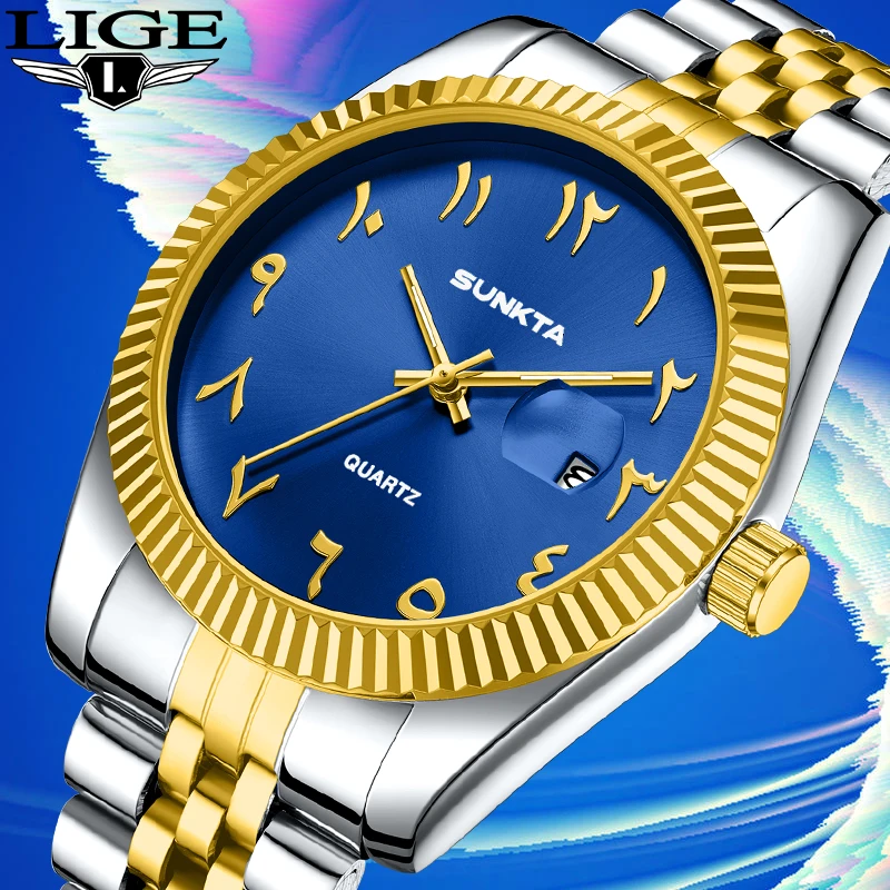 

LIGE SUNKTA Classic Design Top Brand Luxury Quartz Man Watch Business Calendar Stainless High Quality Waterproof Watches for Men