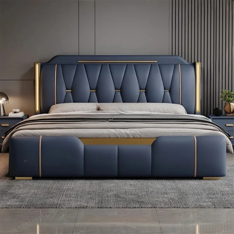 leather bed master bedroom high-end atmosphere double first layer cowhide advanced storage bed