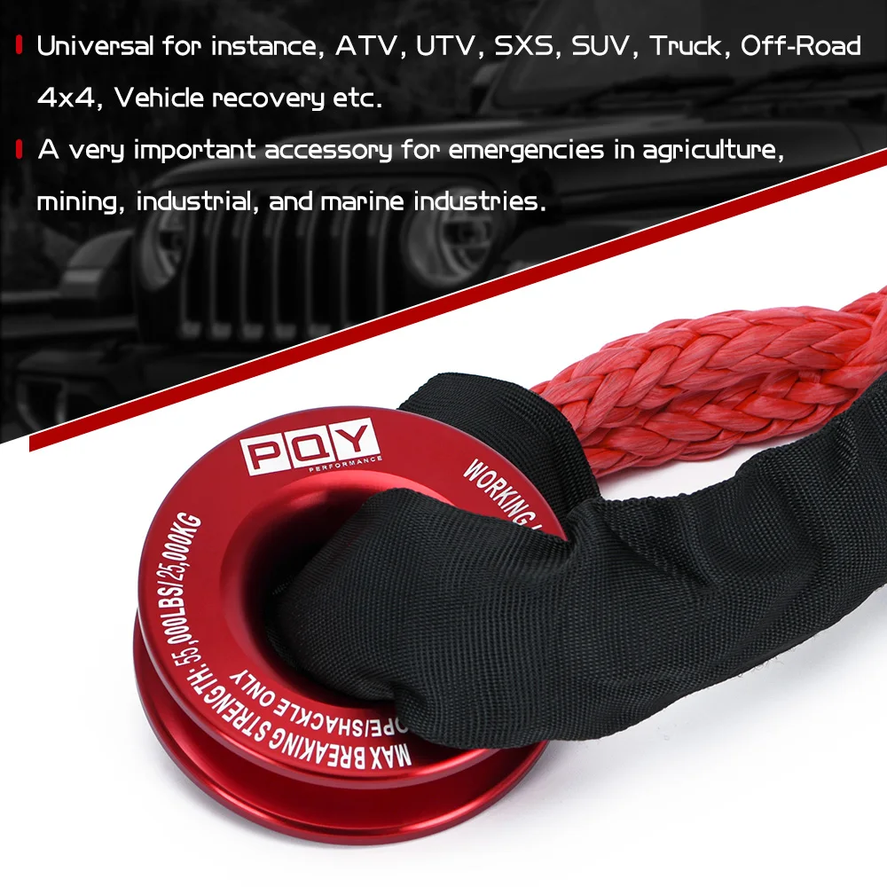 55000lbs Winch Rope Synthetic Soft Shackle+Recovery Ring Set Rugged Shackles With Protective Sleeve for Truck Vehicle Recovery