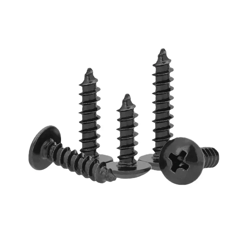 200pcs Black Cross Large Flat Head Screw Mushroom  Bolts Umbrella  Wood Self-tapping Screws Bols  M4 L=8-40mm 12mm 16mm