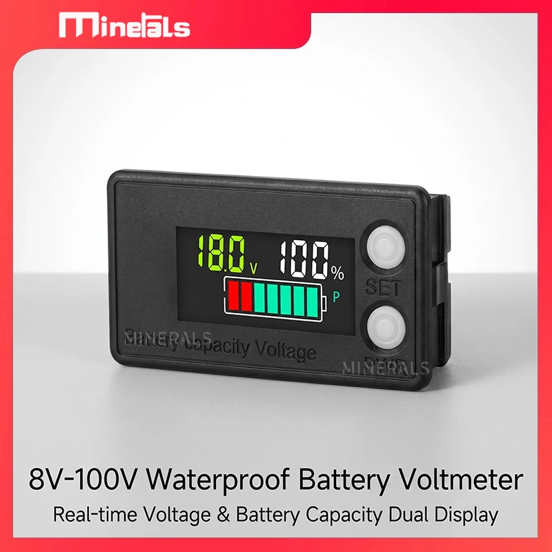 LCD Battery Meter Waterproof IPX7 DC 8V-100V Battery Display Screen 12V 48V 60V 72V White Blue TFT Voltage Display Indicator