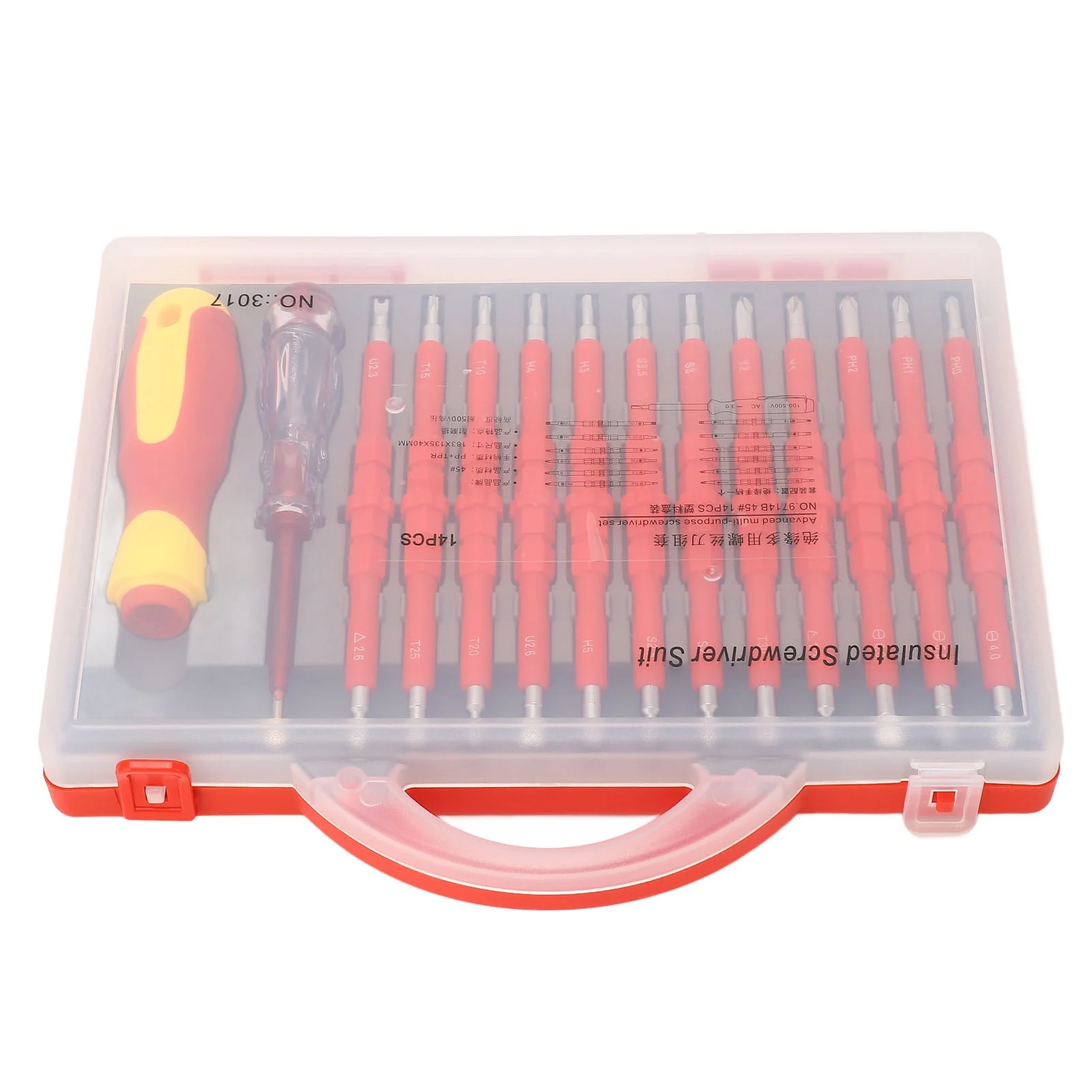 14Pcs Screwdriver Set Magnetic Tip Multifunctional 500V Insulated Repair Screwdriver Set with AC 100‑500V Test Pen