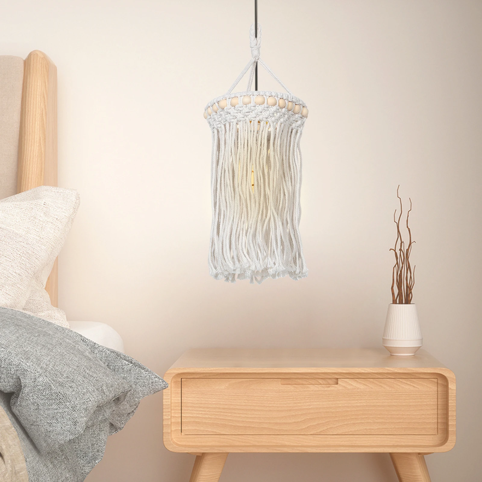 

1pcs Macrame Lampshade Handwoven Boho Light Shade Fringe Decor Pendant Cover For Living Room Bedroom Coffee Shop Bar
