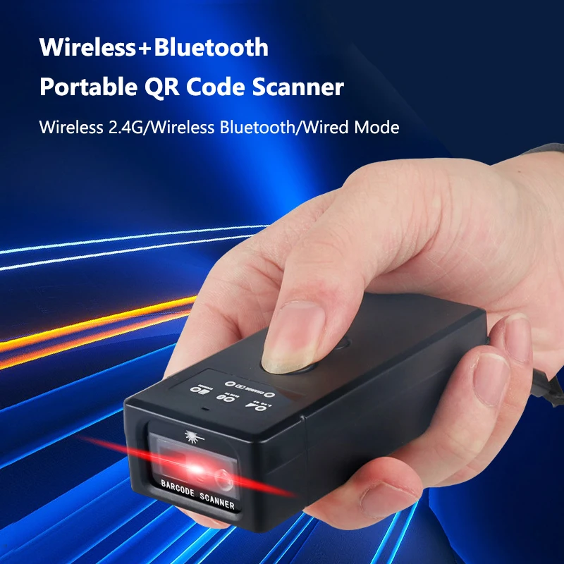 Mini escáner de código de barras 2D Handhel USB con cable Bluetooth 2,4G inalámbrico 1D 2D escáner Android IOS Windows QR lector de código de barras