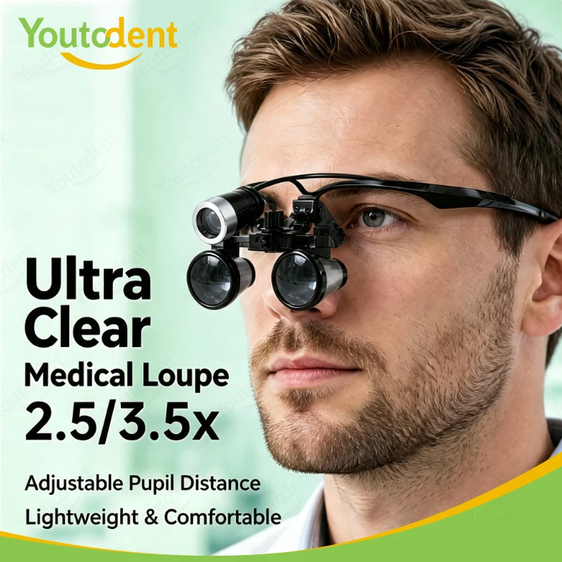 Dental Oral Surgery Binocular Loupes 2.5X/3.5X Magnifier with Adjustable Brightness LED Headlight for Dentist Oral Operation