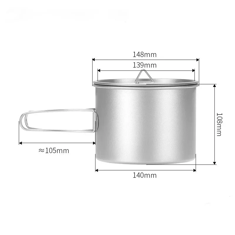 2024 Titanium Outdoor Camping Kitchen Cookware 900ml 1100ml 1600ml Pot with Bail Handle Water Mug Cup Tableware for Picnics