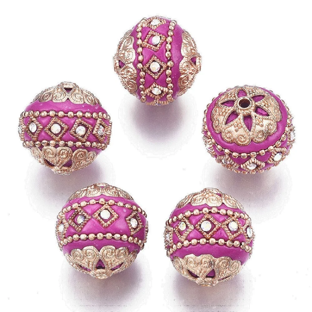 

5pcs Handmade Indonesia Round Beads with Alloy Findings for DIY Handicrafts Jewelry Accessories Making Necklaces Bracelets