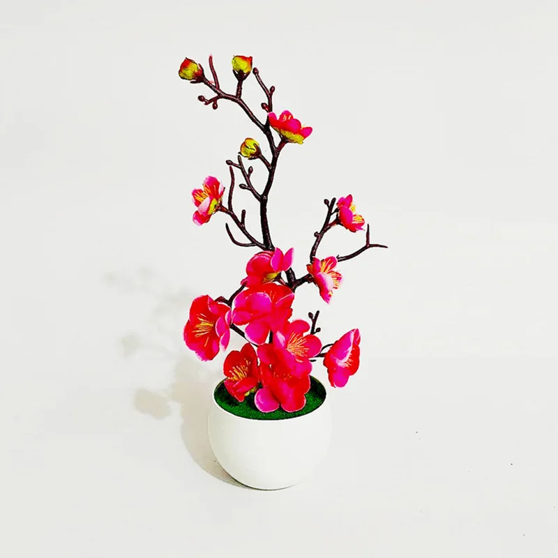 Simulation Plum Flower Pot Plant Artificial Plastic Fake Flowers Home Office Desktop Ornaments Wedding Party Background Decor