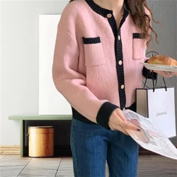 Rimocy Fashion Patchwork Knitted Cardigan Women Autumn Winter Single Breasted Sweater Woman Korean Long Sleeve Cardigan Jacket