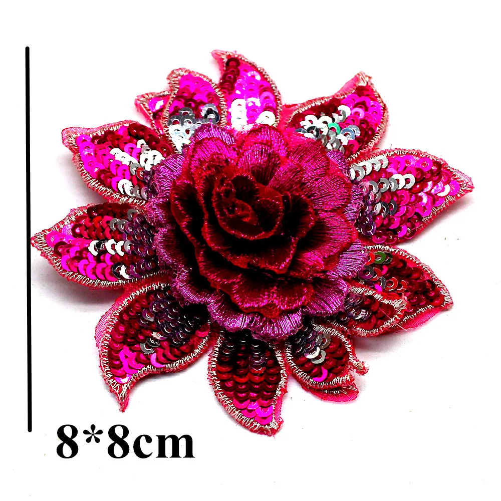 3d Sequined Embroidery Flower Appliques Trims Diy Sewing Apparel Patches For Dress 8CM