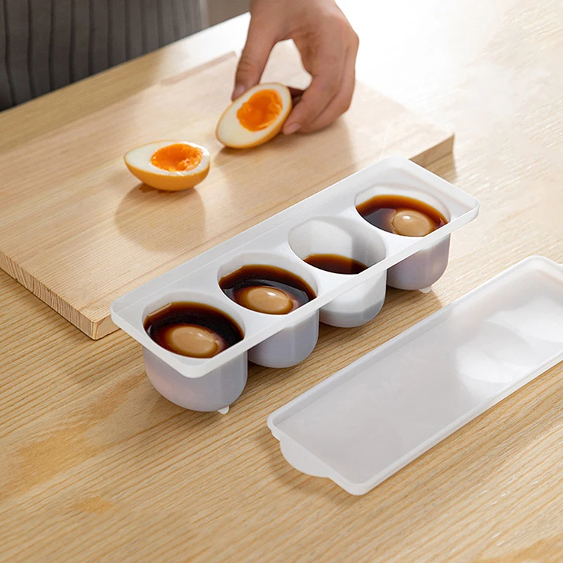 1Pc Kitchen 4 Grids Boiled Egg Making Box Compartmented Sealed Braised Egg Box For Soft Medium Hard Boiled Egg Cooking Gadgets