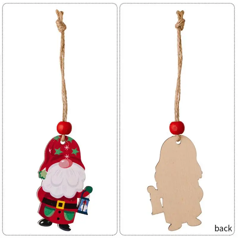 クリスマスツリー装飾用木製装飾品、ロープ付きサンタペンダント、雪だるま、ノーム、吊り下げ