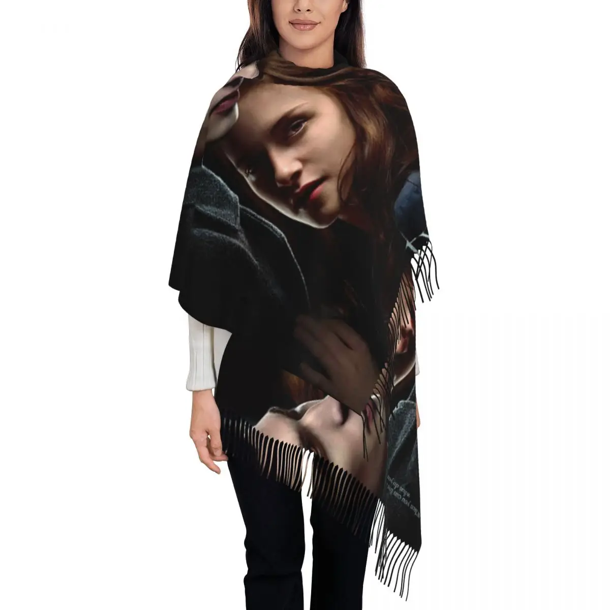 

The Twilight Saga Scarf for Womens Winter Warm Cashmere Shawls and Wrap Edward Bella Vampire Long Scarves with Tassel Ladies