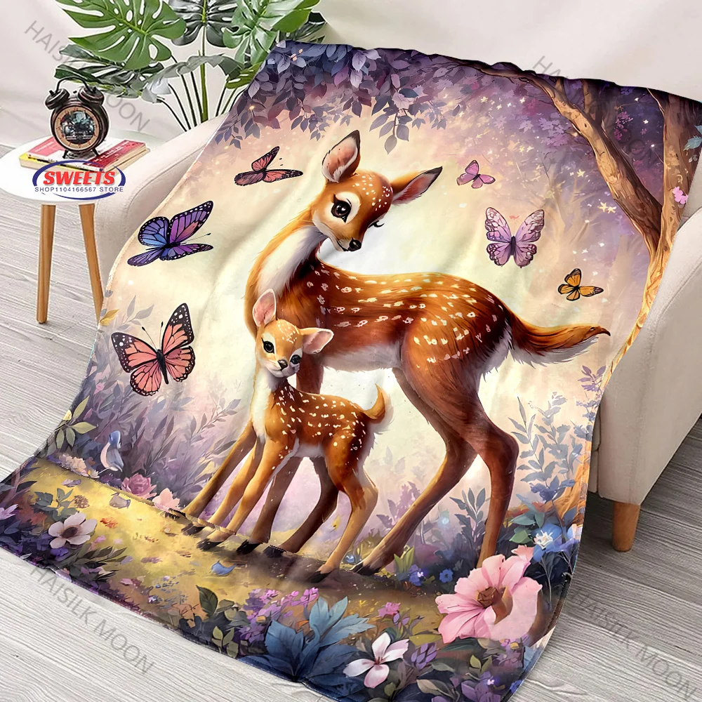 Cute Little Sika Deer Blanket for Couch Sofa or Bed  Soft Fuzzy,Luxury Flannel Lap Blanket, Super Cozy and Comfy for All Seasons