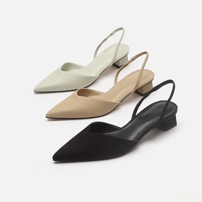 Baotou Sandalen für Damen, 2023, neuer Sommer, einfache spitze Sandalen mit quadratischem Absatz, Damen-High-Heel-Riemen, modische Damen-Einzelschuhe