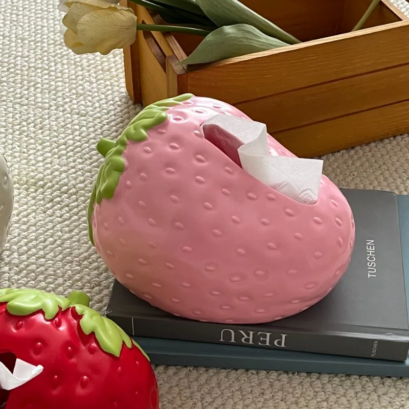 

Modern Simulation Plastic Tissue Box Dining Table Storage Box Desktop Decoration Cartoon Strawberry Shape Extractable Napkin Box