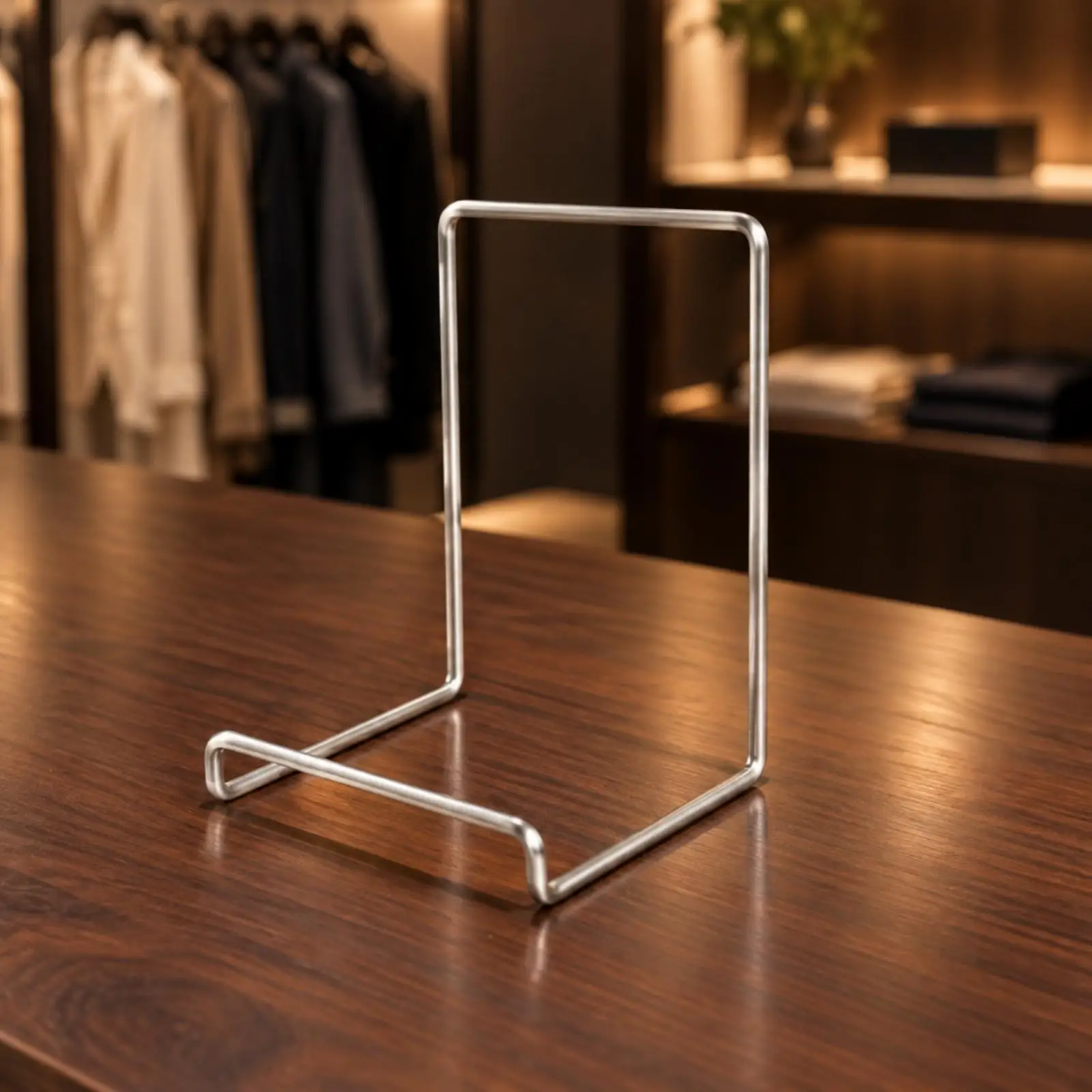 Stainless Steel Display Shirt Stand for Countertop Folded Garment Showcase Compact Retail Rack Brushed Finish Home Store